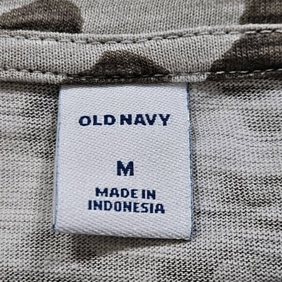 Old Navy Shirt Dress Womens M Beige Snow Leopard Cinched Waist SS Summer Cottage - Picture 3 of 16